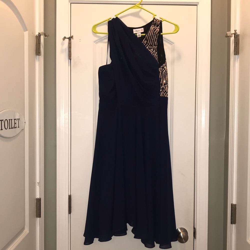 Navy Blue Dress with Gold Sequin detail